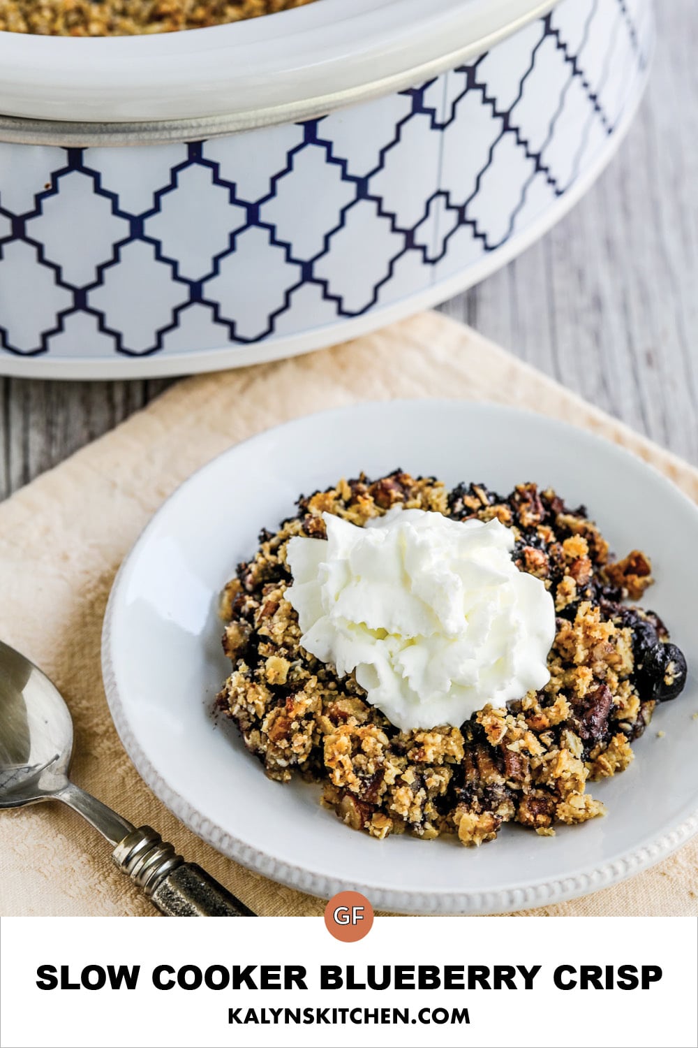 Pinterest image of Slow Cooker Blueberry Crisp