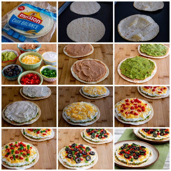 Seven Layer Dip Tostadas process shots collage