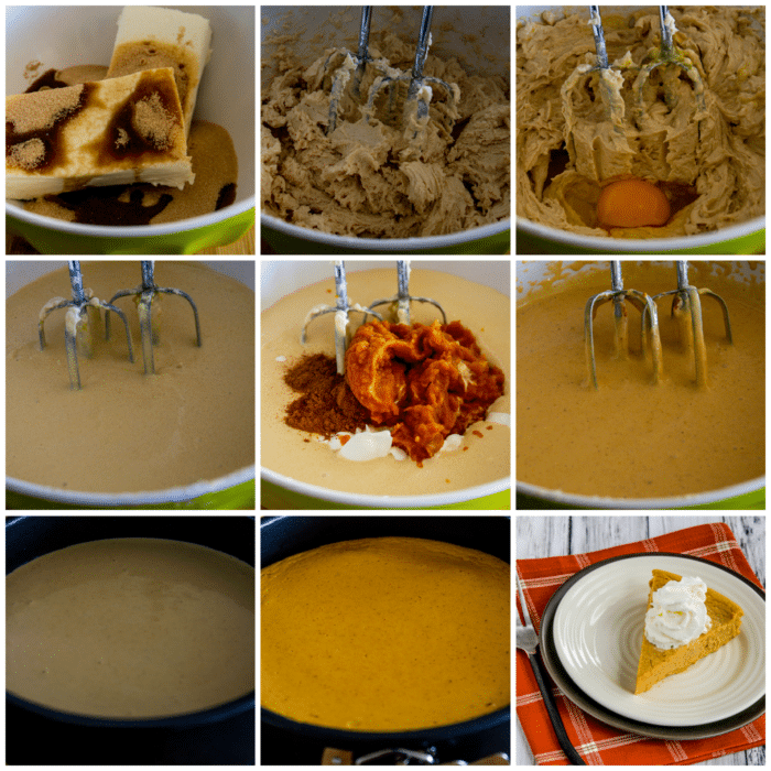 Sugar-Free Pumpkin Cheesecake Pie process shots collage