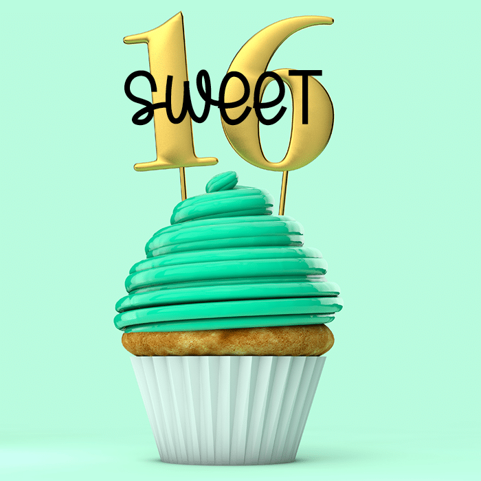 Danica's Kitchen is Sweet Sixteen! graphic for sixteenth birthday post