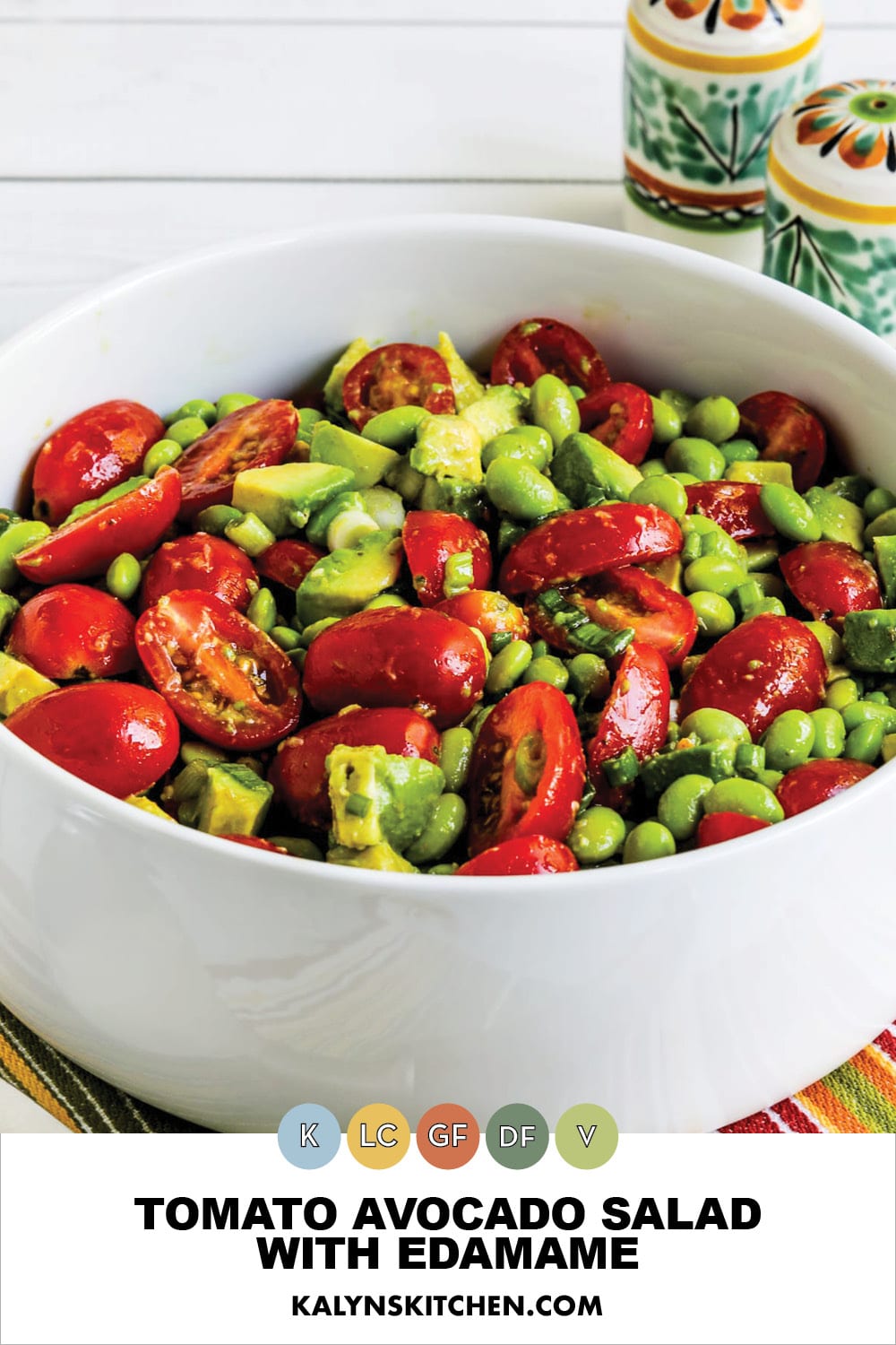 Pinterest image of Tomato Avocado Salad with Edamame