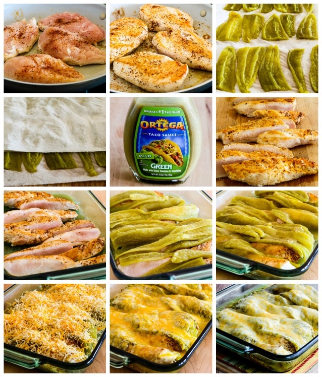 Low-Carb Twice-Cooked Chicken with Green Chiles and Cheese process shots collage