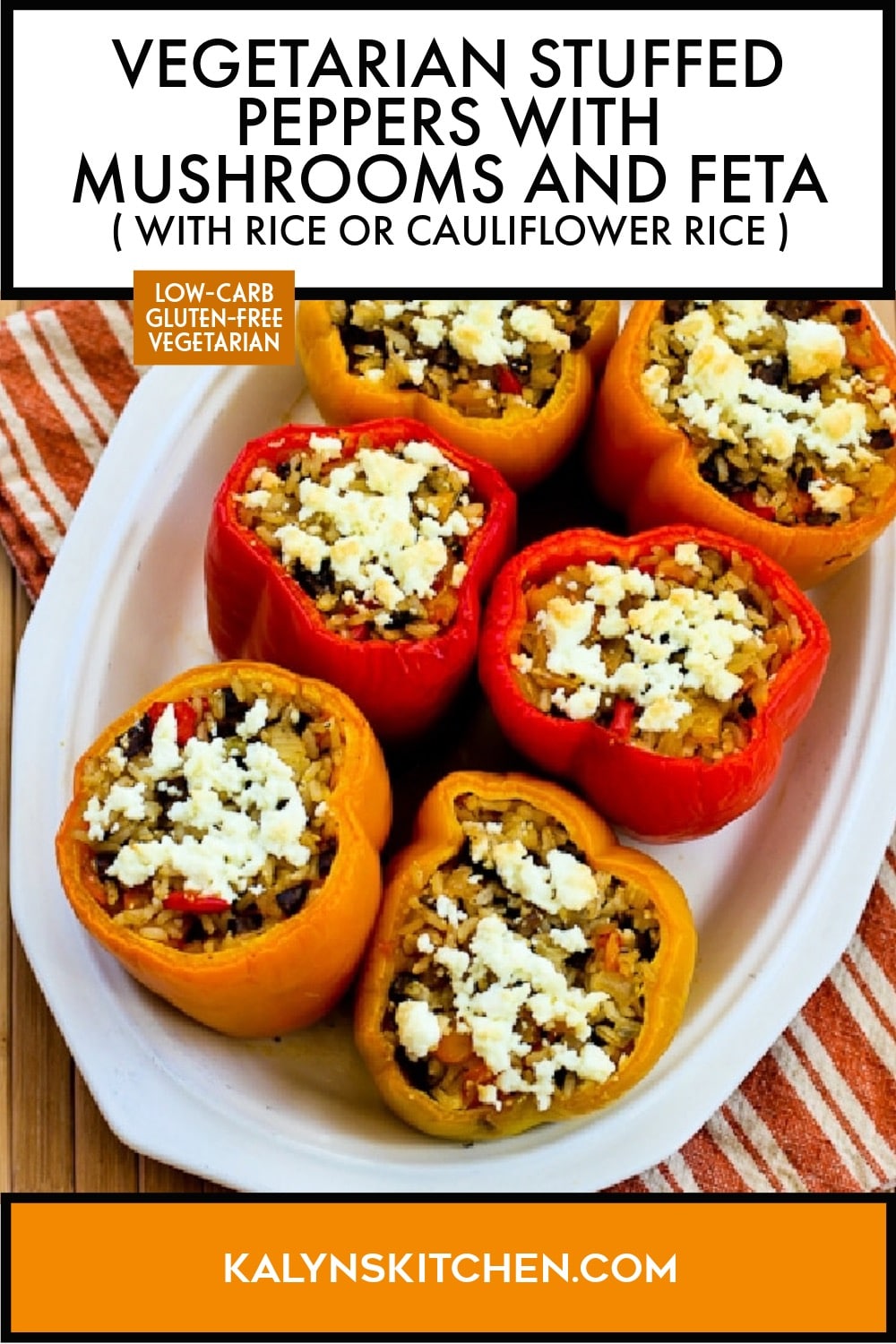 Pinterest image of Vegetarian Stuffed Peppers (with Mushrooms and Feta)