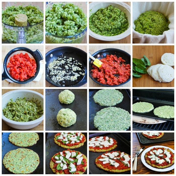 Zucchini Crust Pizza Margherita process shots collage