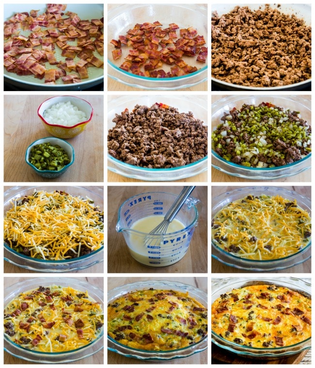 Bacon Cheeseburger Keto Breakfast Quiche process shots collage