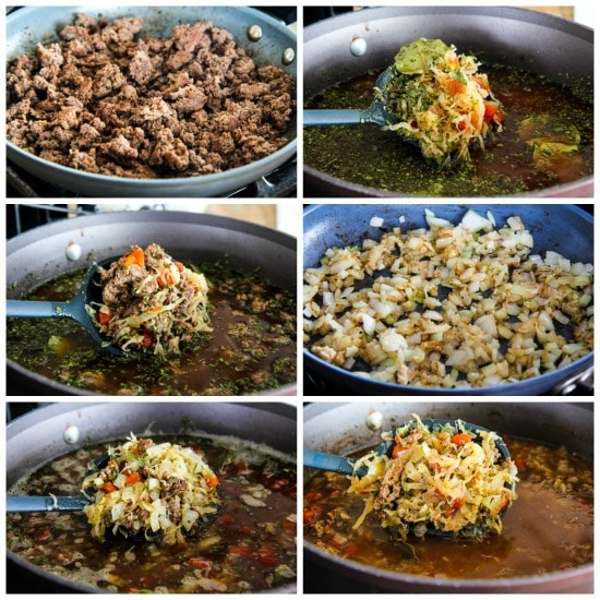 Ground Beef and Sauerkraut Low-Carb Soup process shots collage